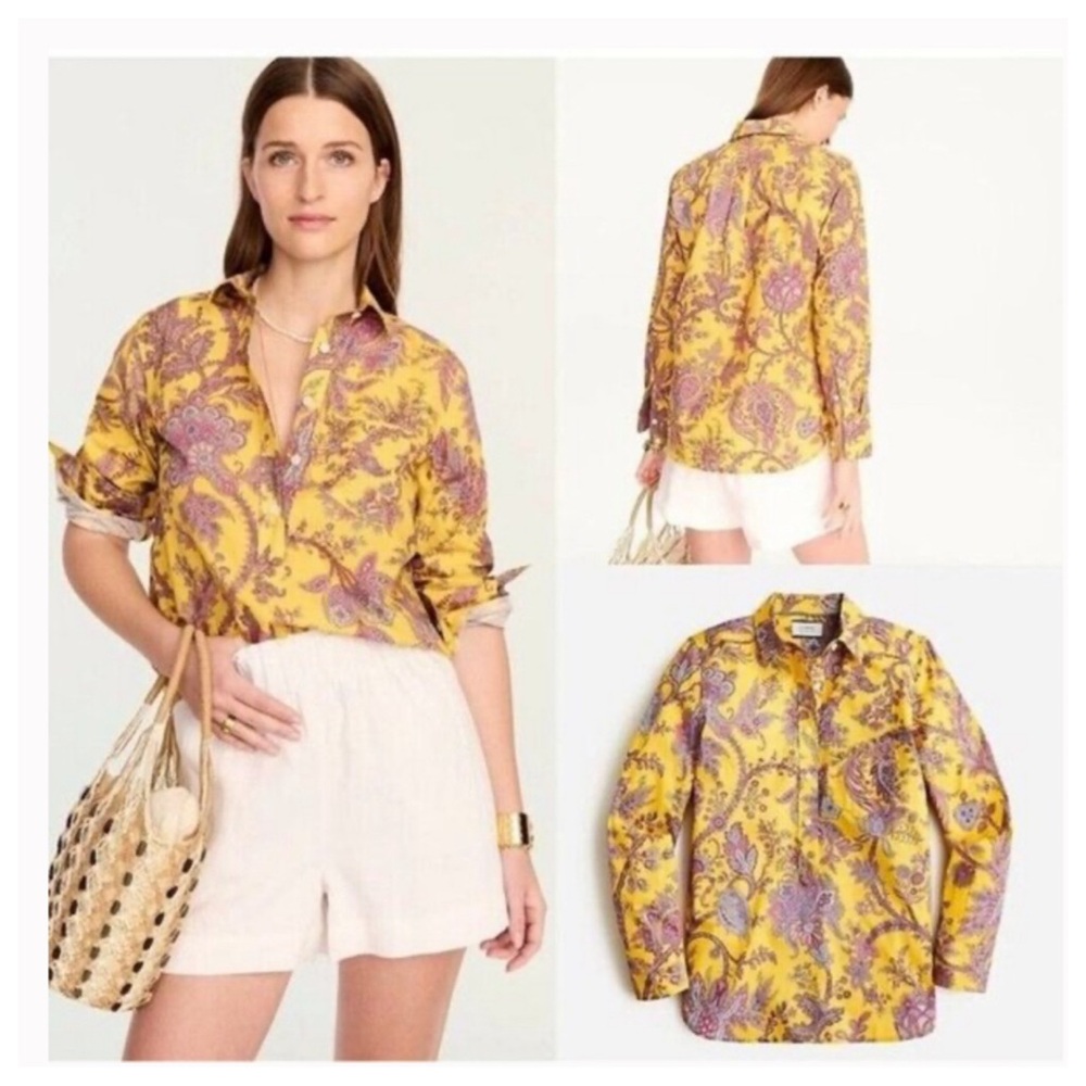 J. Crew Collection Classic-fit cotton poplin popover top in Ratti golden paisley